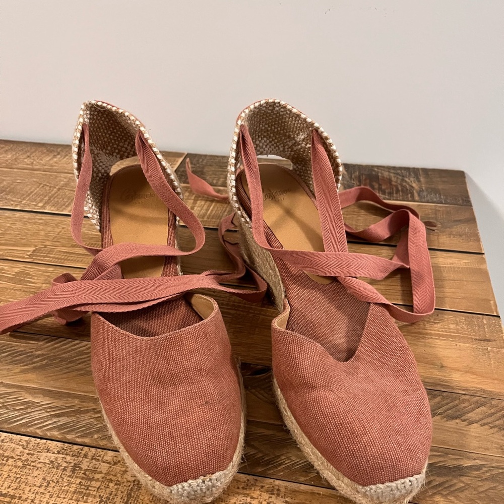 Castaner Pink Espadrille Lace Up Wedges